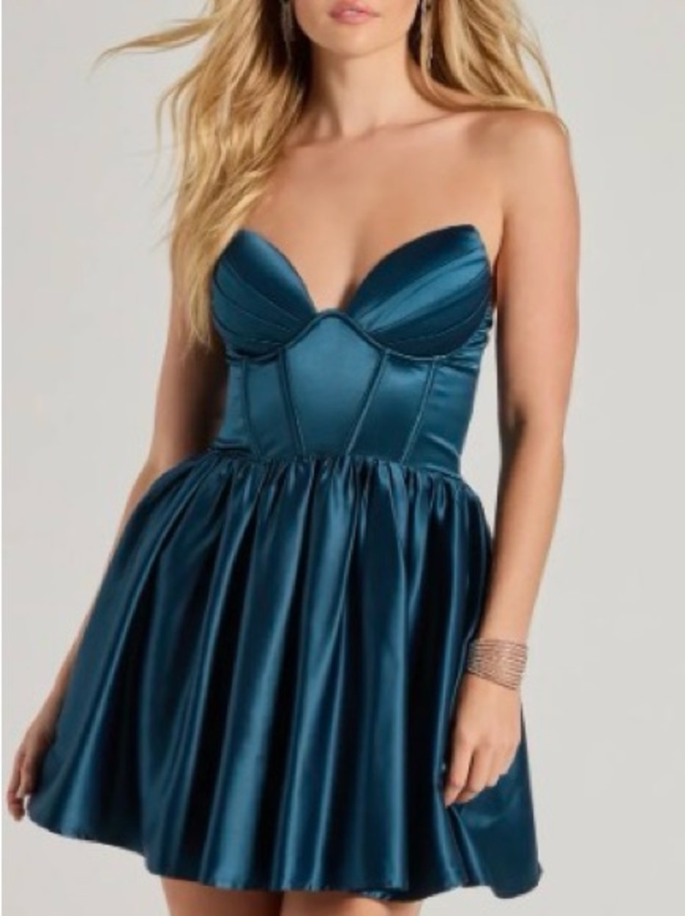 Windsor Teal Corset Skater Skirt Mini Dress - Picture 2 of 6